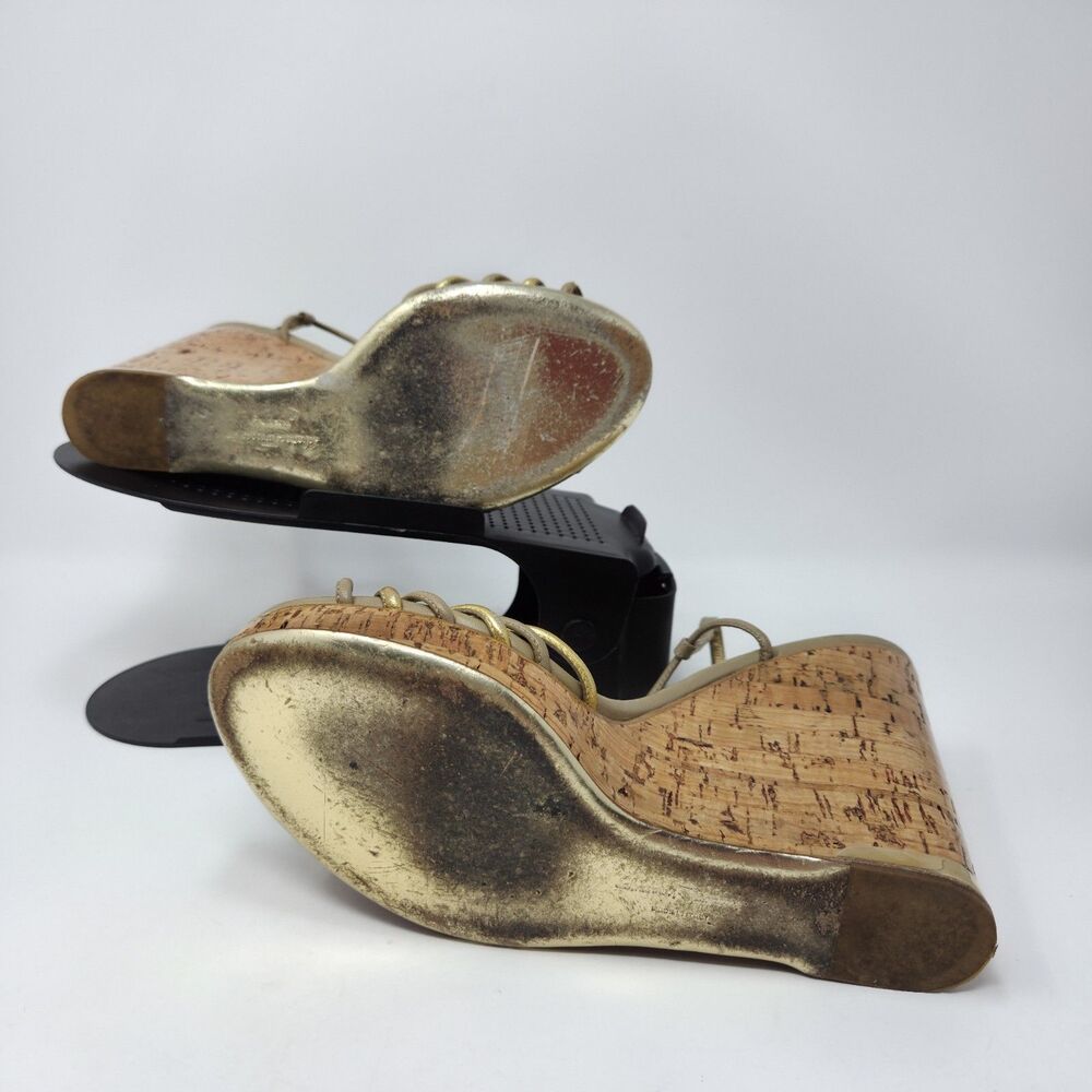Salvatore Ferragamo Platform Wedge Sandals Strappy Leather Coated Cork Size 9.5 - Picture 3 of 5